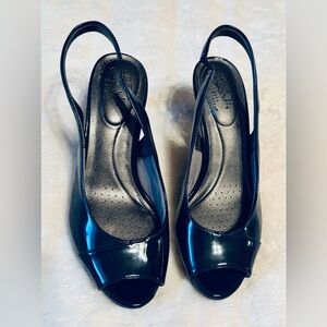 Life Stride Soft System Glossy Black Comfort 3” Heels Navy Sz 8.5